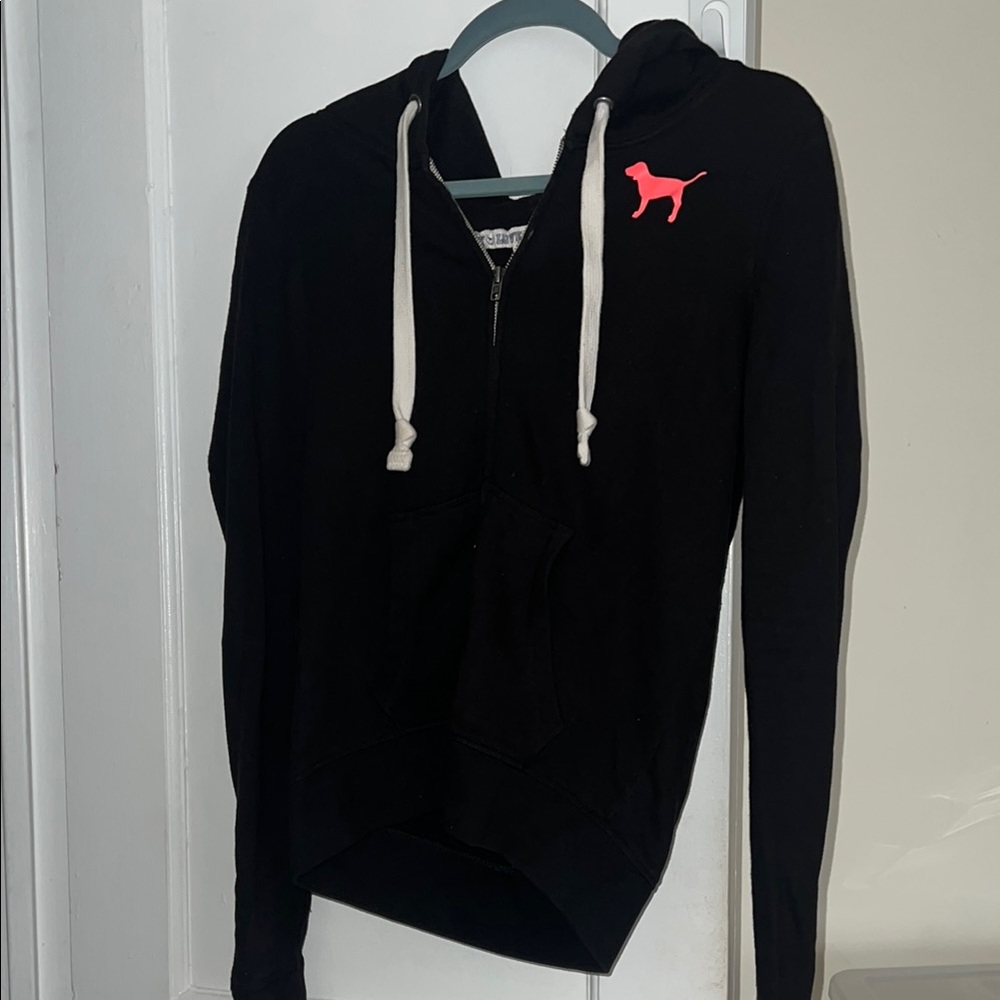 Black Hoodie Sweater with Pink Logo